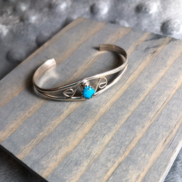 Turquoise and Sterling Infant Cuff Bracelet - Picture 1 of 5